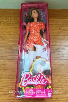 Barbie Fashionistas Doll #182 - Orange Floral Dress Headband & Heels - Brunette